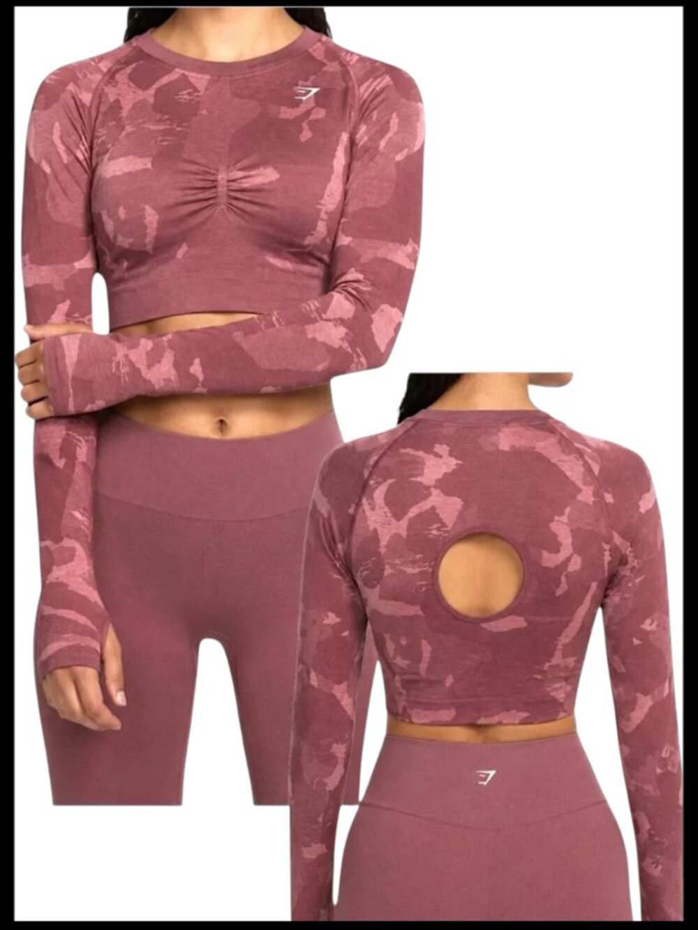 Gymshark Adapt Camo Crop Top Maroon Burgundy Seamless Long Sleeve S